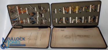 2x Boxes of Specimen Salmon flies, 32 named flies well tied by S C Blanchard of Glasgow, mounted