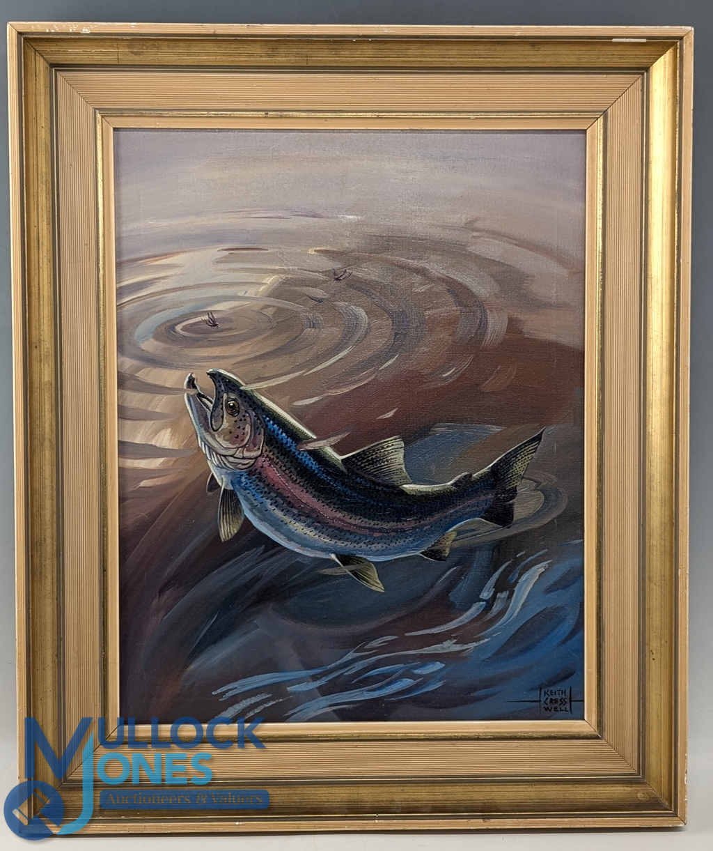 Keith Cresswell (1940-1989) - Trout catching Mayflies, oil on canvas framed, signed lower right,