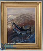 Keith Cresswell (1940-1989) - Trout catching Mayflies, oil on canvas framed, signed lower right,