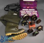 Assorted Accessories and Reels - Pair of Dunlop Ocean thigh waders with studded soles, size 45, Dr