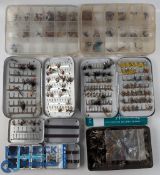 4x Richard Wheatley Slim Alloy Fly Fishing Boxes with a selection of trout flies, 4 assorted tins,