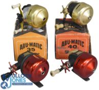 ABU Garcia Abumatic closed face reels (2) features a 35 model in gold, twin handle in maker's card