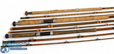 A collection of unnamed salmon fly rods, all in cloth bags, as follows: Split cane 13ft 3pc 25