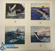 4x Lynn Bouge Hunt Fishing Prints: white Marlin, giant Tuna, Sailfish, Tarpon, ready to frame (4)