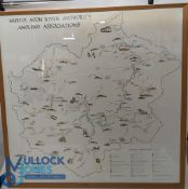 Large Bristol Avon River Authority Angling Association Framed Map, with illustration, in light