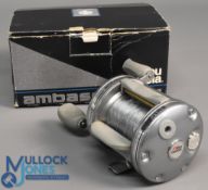 ABU Ambassadeur 6601AB multiplier reel foot stamped 080010/4 silver finish, star drag, level wind,
