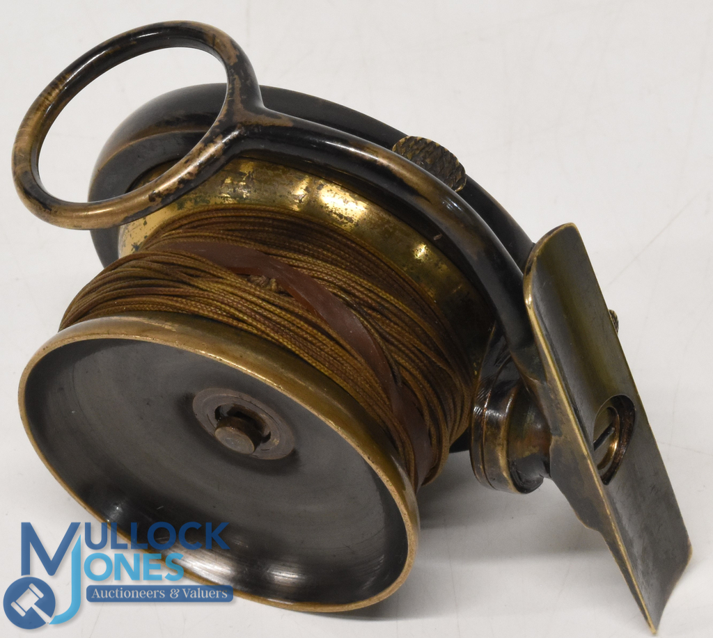 Mallochs Patent all brass side casting reel, size 2 5/8" with 2 1/8" reversable spool, horn - Image 2 of 4