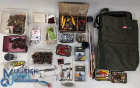 Fishing accessories: to include JRC defender wet bag, trace spoons, lures, three boxes of treble