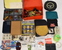 Large collection of fishing tackle as follows: Efgeeco box with salmon tubes. Red box with lures. 8x