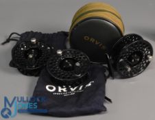 Orvis Battenkill III mid arbor alloy trout fly reel with 2 spare spools, 3 1/4