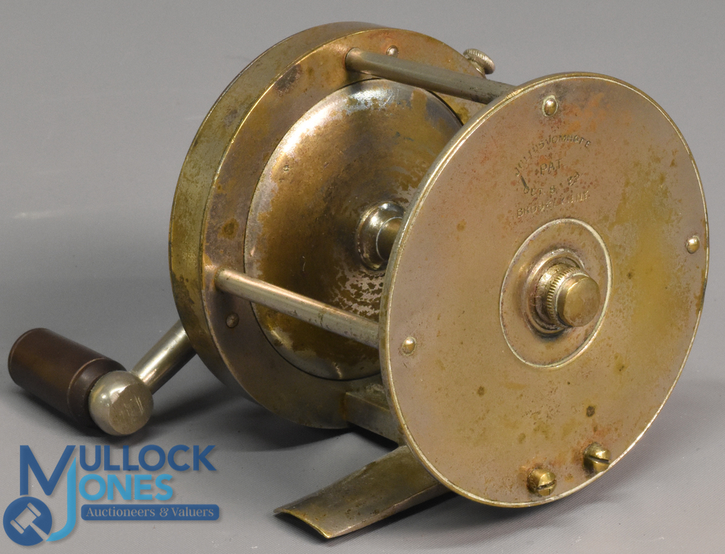Julius Vom Hofe Brooklyn, NY 3" nickel and brass ball handle New York pattern reel patent Oct 8,