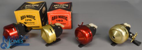 ABU Abumatic closed face reels (4) includes a 140 model in gold with casting plug in maker's card