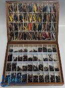 2x Fishing Tackle Display Units, full of flies, Bruce & Walker Devons, Minnow Lures, both glass