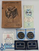 Period Hardy Perfect Fishing Reel Box, with crimped hinges to corner, 4 Hardy Bros cloth patches,
