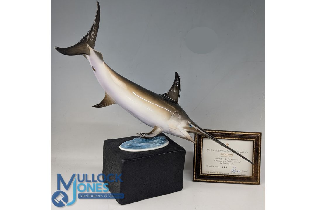 Royal Worcester Figurine of a Swordfish Limited Edition 245/500 modelled by R Van Ruyckevelt, on its - Image 1 of 2