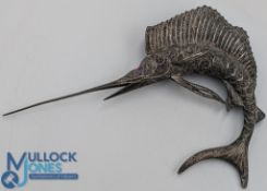 A Silver Filigree Marlin Fish Ornament, with stone set Enamel Eyes, length 17cm, #60g, original