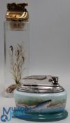 Minton Ceramic Table Lighter Salmon signed by H Holland, depicting a fish jumping out of water
