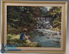Eleanor Watt (Scottish) Oil Painting on board - Little Angler, signed and dated '76 bottom right,