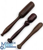 3x Period Hard Wood Fishing Priests, two are turned examples made of dark hard woods, the longest is