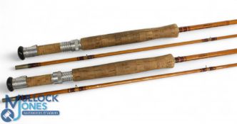 A pair of Farlows Parabolic Sawyer Stillwater split cane fly rods made in GB from Pezon et Michel