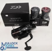 Daiwa Whisker 45 SCW-QD-OT fixed spool reel with two spare spools, ultra long cast spool, good bail,