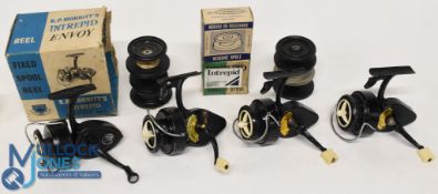 A collection of K P Morritt's reels and spools as follows, all with good bails: 1x Boxed Envoy. 2x