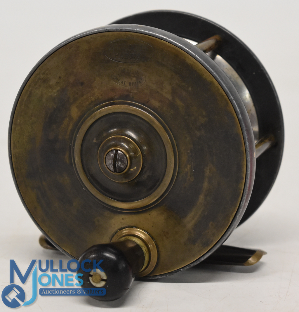 Malloch Patent Sun and Planter brass/alloy salmon fly reel, faceplate stamped "Malloch's Patent" and