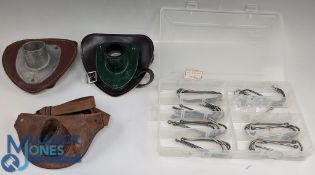 3x Vintage big game butt harness and belts 2x with alloy plates stamped Efgeeco products, the