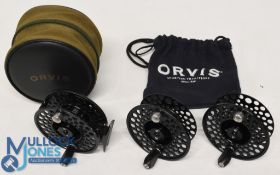 Orvis Battenkill mid arbor III alloy trout fly reel with 2 spare spools, 3 1/4