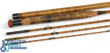 Army & Navy Maker London, split cane trout fly rod, 9ft 4pc with spare tip and brass cap bamboo