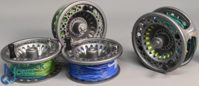 Snowbee Classic 9/11 fly reel and 3x spare spools in grey finish, with counter balance, rear drag