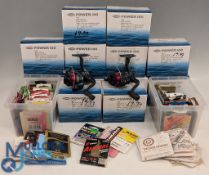 12x Fladen Power 100 Fishing Reels, all boxed and looking unused, with a qty of hook packets