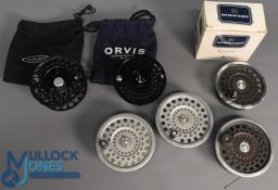6x Spare Spools a Hardy Marquis No1 in box, 3x Hardy Marquis Salmon No2 with lines, unknown Orvis