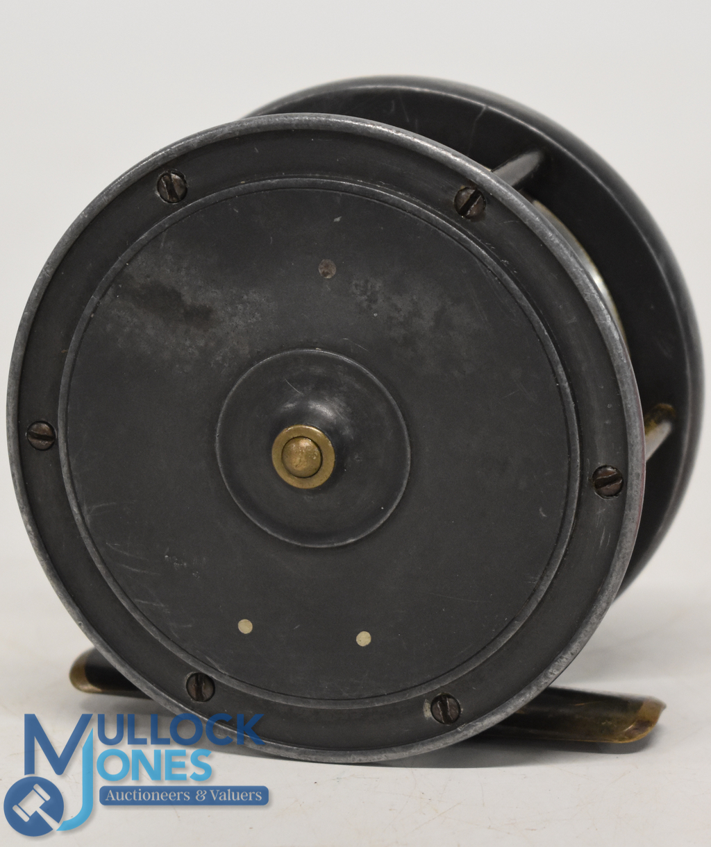 Malloch Patent Sun and Planter brass/alloy salmon fly reel, faceplate stamped "Malloch's Patent" and - Image 2 of 2