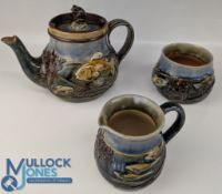 Royal Doulton Stoneware Three Part Tea set by George Tinworth, G T monogram to the lid of the teapot