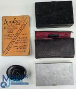 Fine vintage coarse fishing wallet with red leather lining, central card box, holding a rosewood