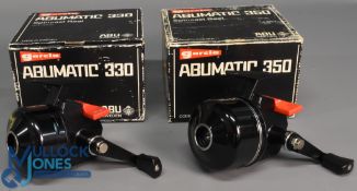 ABU Garcia Abumatic closed face reels (2) features a 330 model foot stamped 800900 and a 350 model