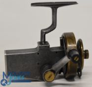 Scarce unnamed Dingley early spinning reel, Patent No. 18792/45, RHW, brass flier/spool,