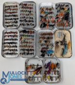 5x Wheatley Slim alloy Fly Boxes, a large qty full of salmon, sea trout, trout flies, 3 with