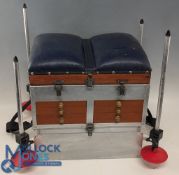Brilors Fishing Tackle Seat Box, wood and aluminium, shoulder strap, 4 adjustable feet, in fair