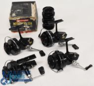 A collection of Mitchell 324 fixed spool reels, all with good bails and running well - 4x reels, one