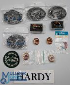 Fishing Badges, Brooches Patch, Stickers, Belt Buckles with makers of Hardy, Orvis, fly brooches and