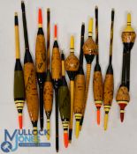 Collection of 13 signed Paul Cook floats, various patterns from bobber to Avon, in lengths 4 ¼