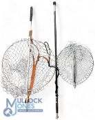 Shakespeare Gye landing net with leather strap, plus a folding extendable landing net, unbranded,