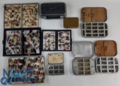 2x R Wheatley Slimally Fly Tins, an Allcock tin and unbranded - all sectioned boxes with lids, one