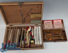 Two Wooden Boxes with various Fishing Floats Winders with Efin floats packets included, Allcock