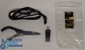Abel Tool Set with blue fish scale marking, pliers, snips and lanyard. All look unused, in