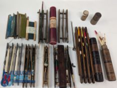 Qty of Period Fishing Float Winders, float tubes, spare line floats, cork quill, early wooden winder