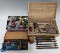 3x Boxes of Pike Floats, Gazette type floats, pike trimmer, an oversized line winder with other