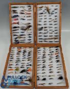 2x Wooden Poshbox Sea Trout and Salom Fly Boxes to include #210 well tied flies with light use, both